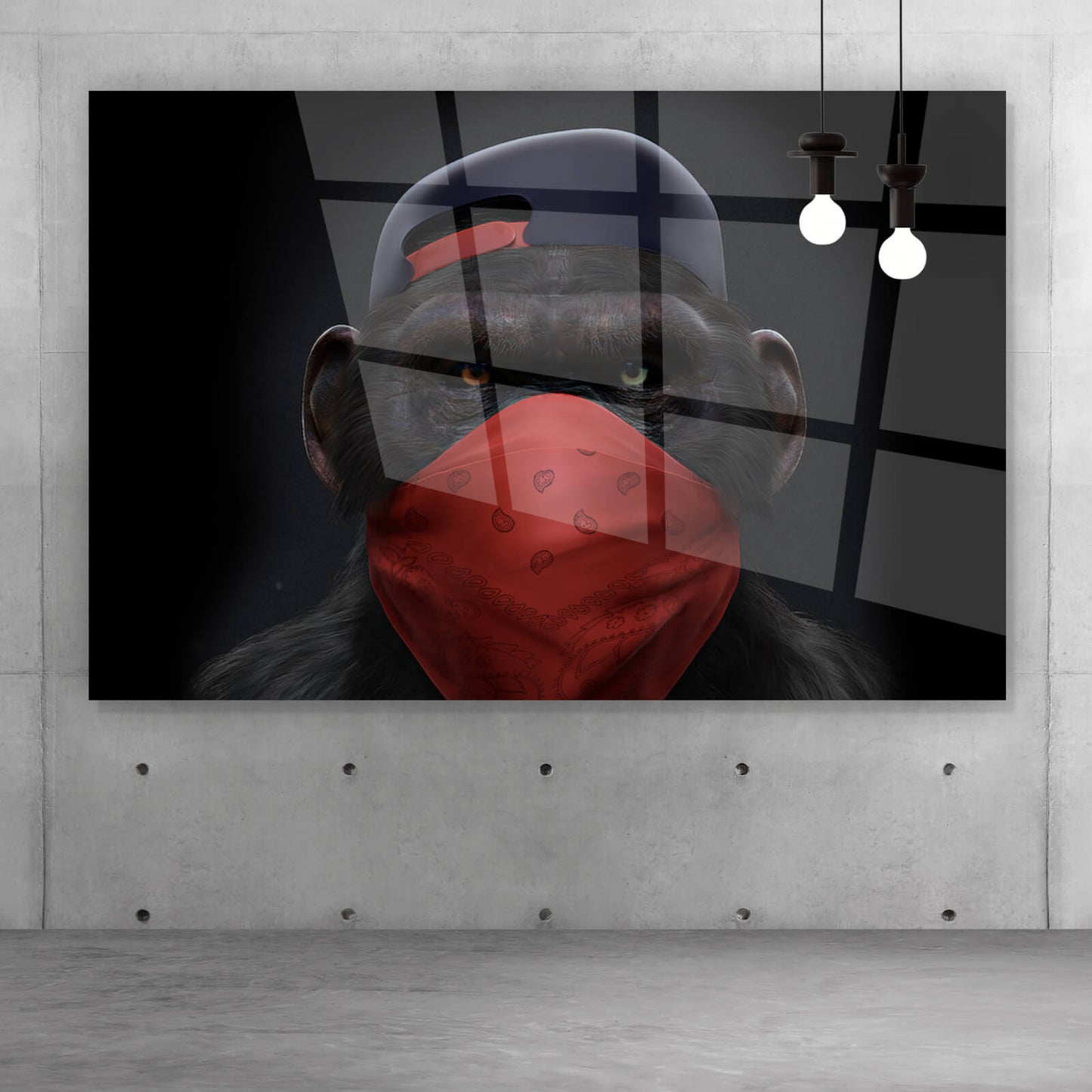Acrylglasbild Affe mit rotem Tuch Modern Art Querformat