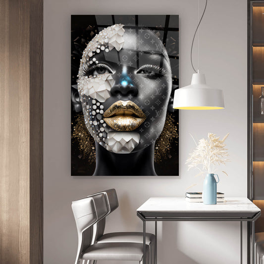 Acrylglasbild Afrikanische Frau Gold Hochformat
