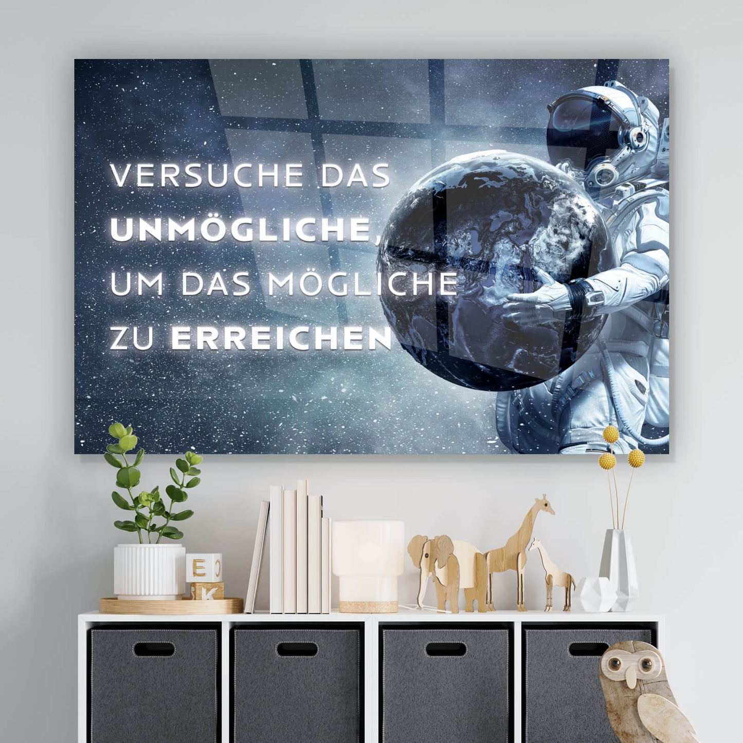 Acrylglasbild Astronaut mit Spruch Querformat