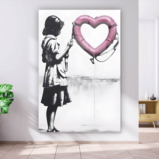Acrylglasbild Banksy Mädchen mit Herz Hochformat