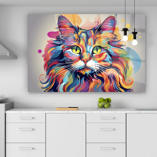 Acrylglasbild bunte Katze Pop Art Querformat