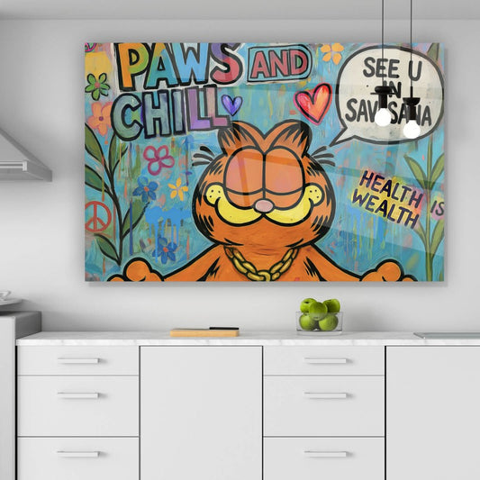 Acrylglasbild Comic Yoga Kater Pop Art Querformat