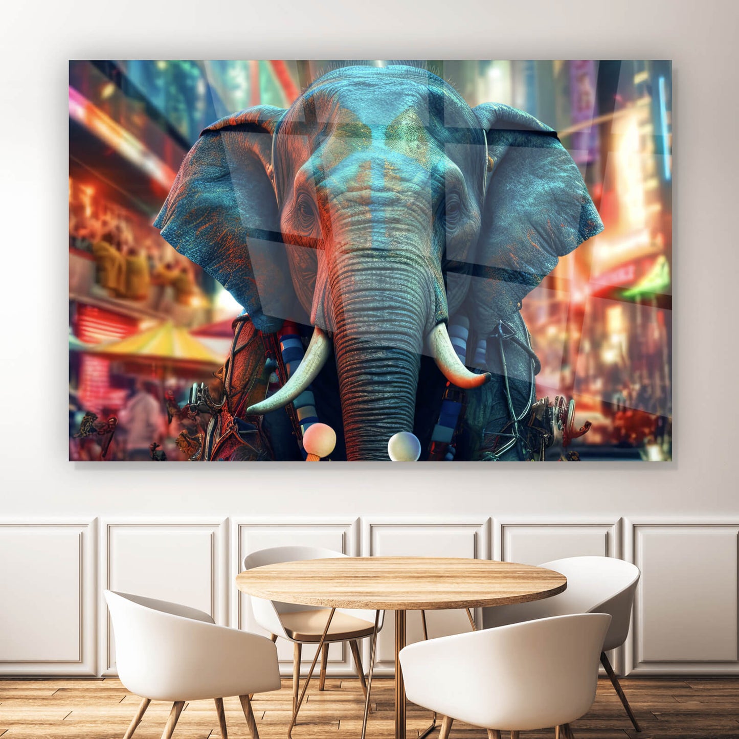 Acrylglasbild Elefant mit Trommeln Digital Art Querformat
