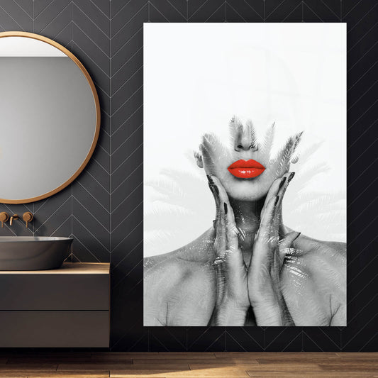 Acrylglasbild Frau mit roten Lippen Modern Art Hochformat