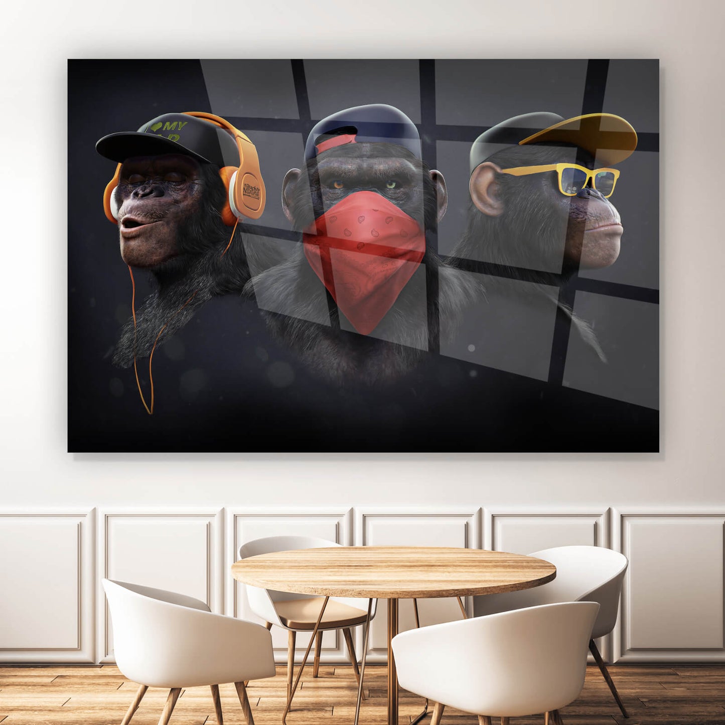 Acrylglasbild Gangsteraffen Three Wise Monkeys Querformat