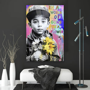 Acrylglasbild In a World of Guns be a Flower Hochformat