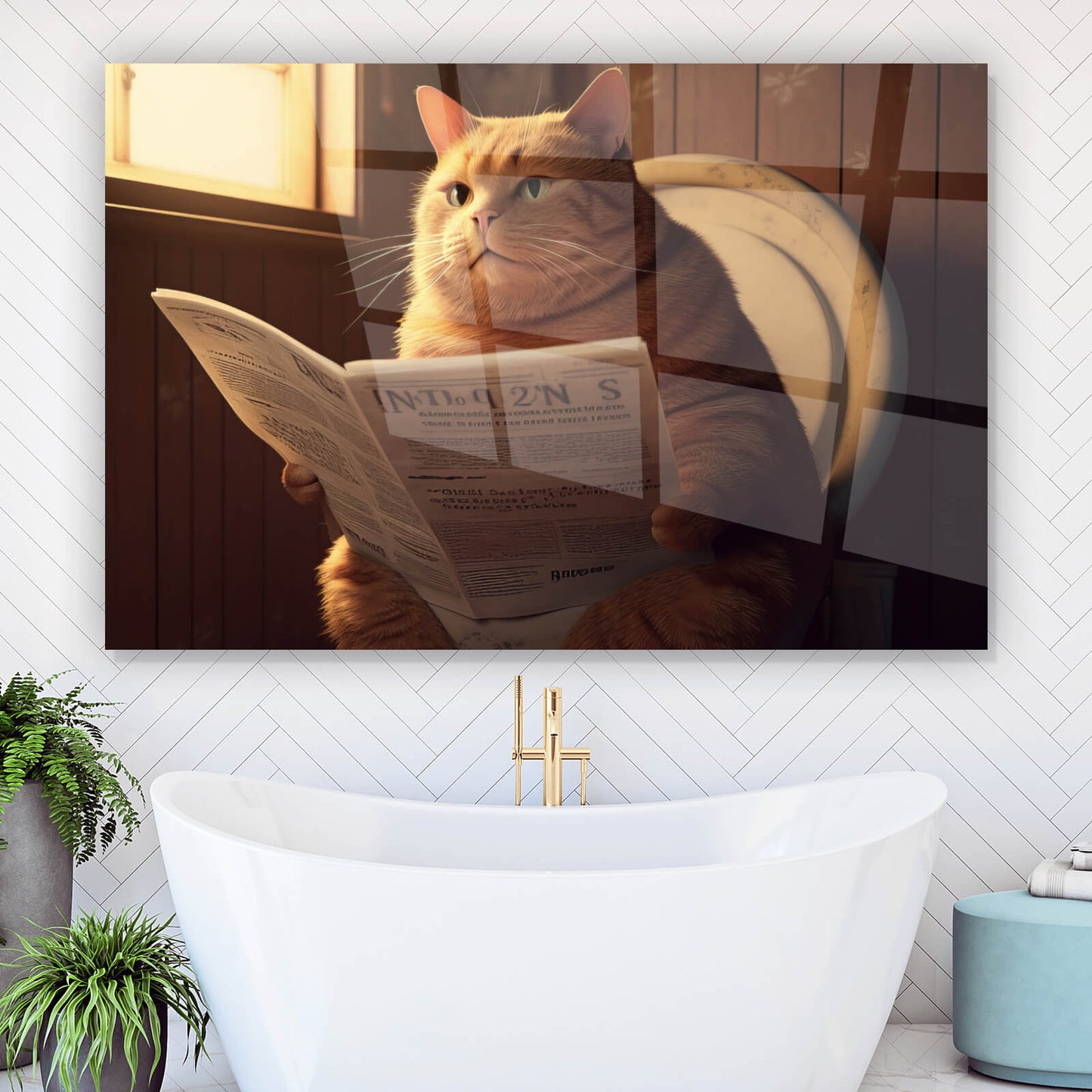 Acrylglasbild Katze auf Toilette Querformat