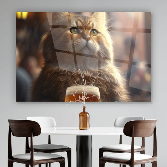 Acrylglasbild Katze mit Bier Querformat