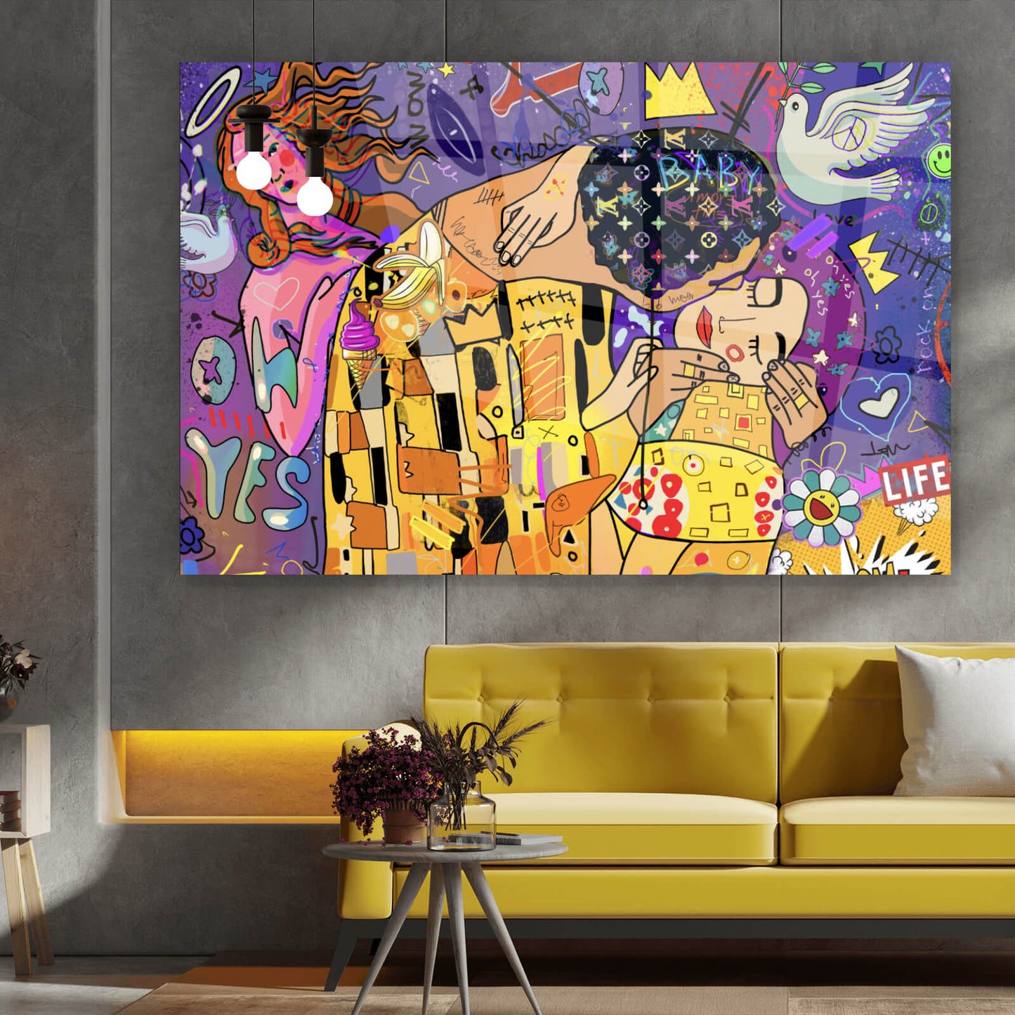 Acrylglasbild Klimt Kuss Pop Art Querformat