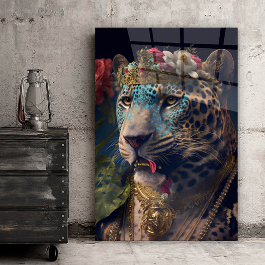 Acrylglasbild Leopard mit Krone Digital Art Hochformat