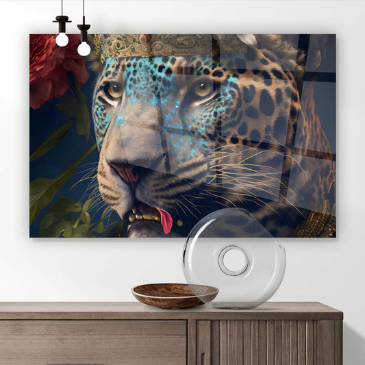 Acrylglasbild Leopard mit Krone Digital Art Querformat