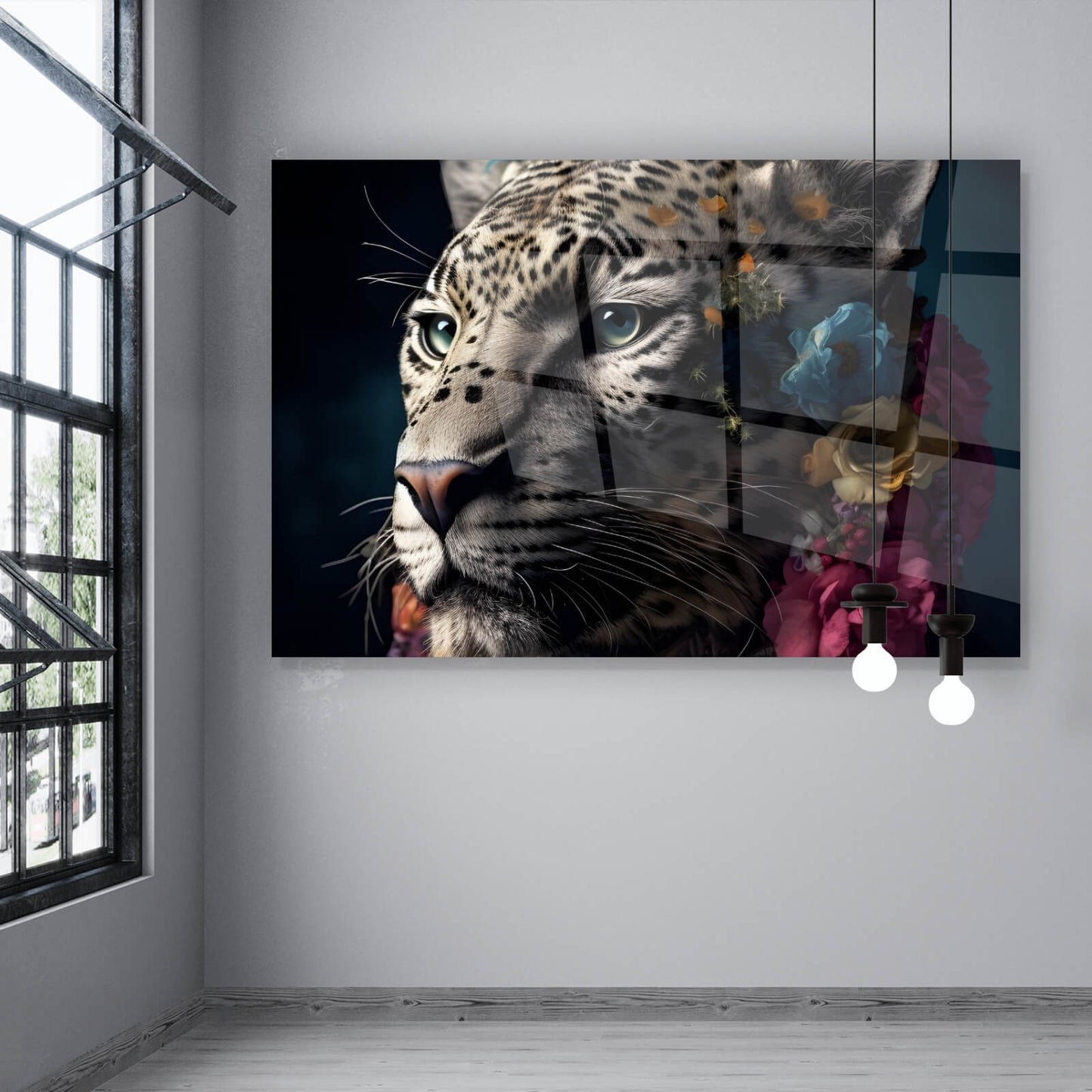 Acrylglasbild Leopardenkopf Digital Art Querformat