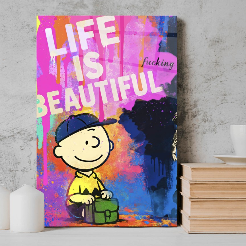 Acrylglasbild Life is beautiful Comic Hochformat