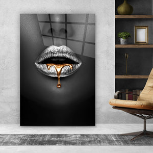 Acrylglasbild Lippen mit Gold und Silber Hochformat