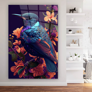 Acrylglasbild Paradiesvogel Blau Hochformat