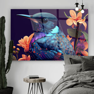 Acrylglasbild Paradiesvogel Blau Querformat