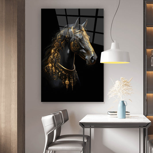 Acrylglasbild Pferd mit goldenen Ornamenten Hochformat