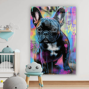Acrylglasbild Poppiges Portrait einer Bulldogge Hochformat