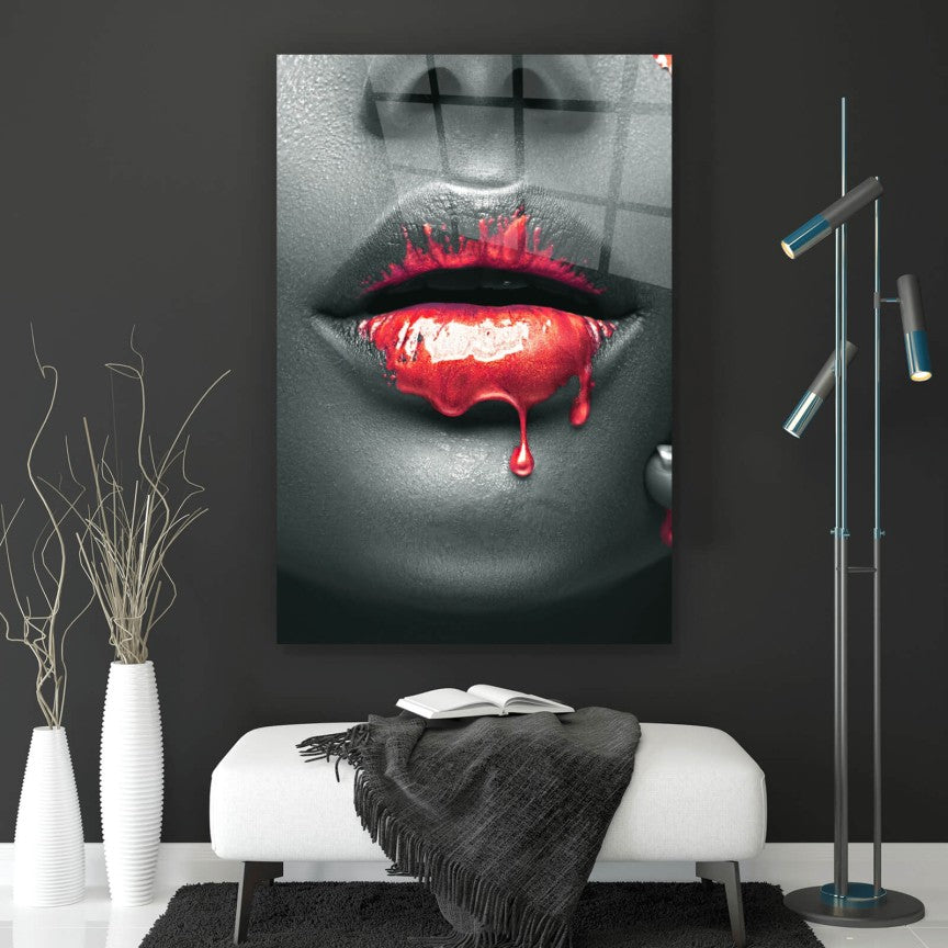 Acrylglasbild Rote sinnliche Lippen Hochformat