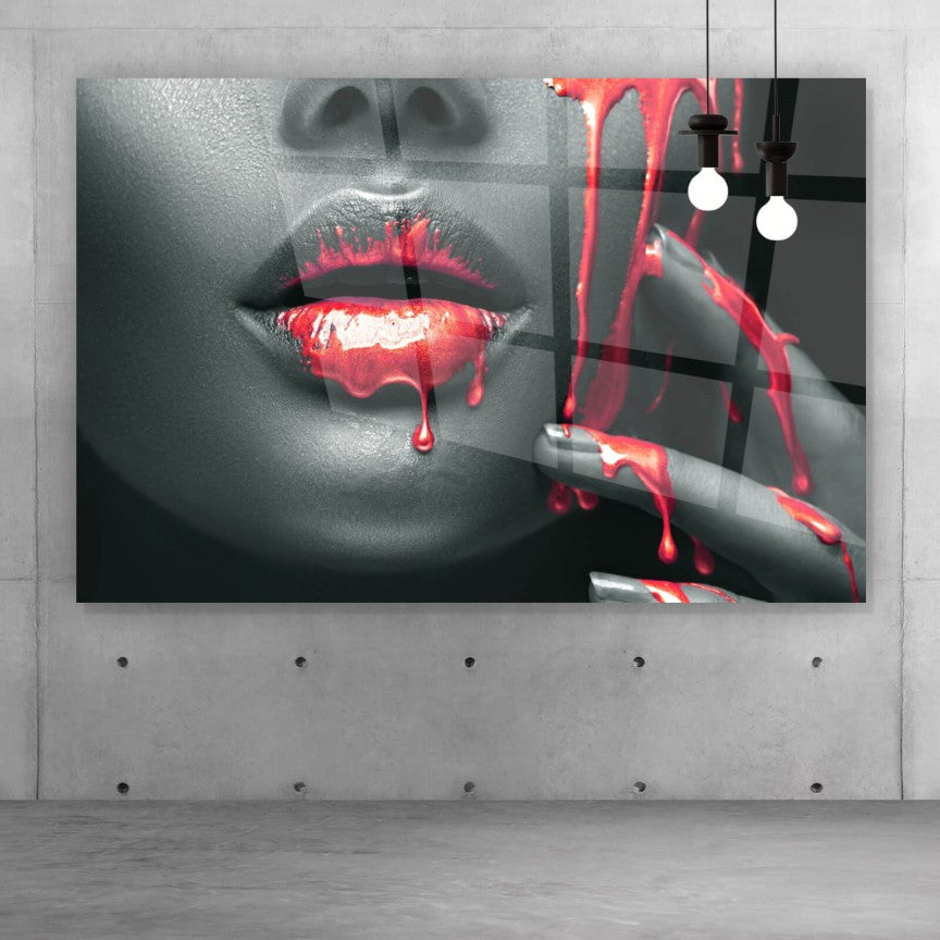 Acrylglasbild Rote sinnliche Lippen Querformat