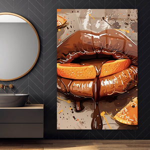 Acrylglasbild Sexy Lippen mit Orangen und Schololade Hochformat