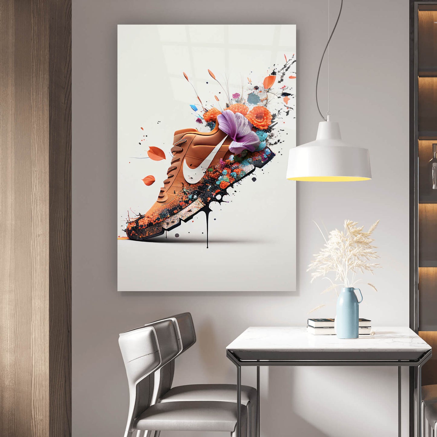 Acrylglasbild Sportschuh mit Blumen Hochformat