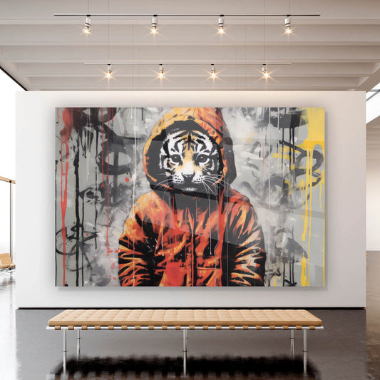 Acrylglasbild Tiger Junge Street Art Stil Querformat
