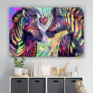Acrylglasbild Zebrapaar in Love Pop Art Querformat