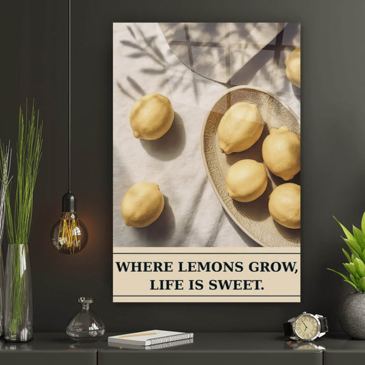 Acrylglasbild Zitronenbild Life ist Sweet Hochformat