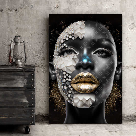Leinwandbild Afrikanische Frau Gold Hochformat