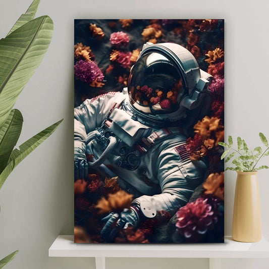 Leinwandbild Astronaut Blumenmeer Digial Art Hochformat