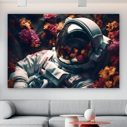 Leinwandbild Astronaut Blumenmeer Digial Art Querformat