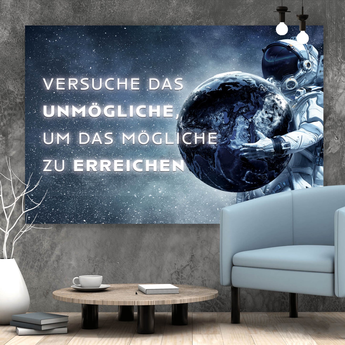 Leinwandbild Astronaut mit Spruch Querformat