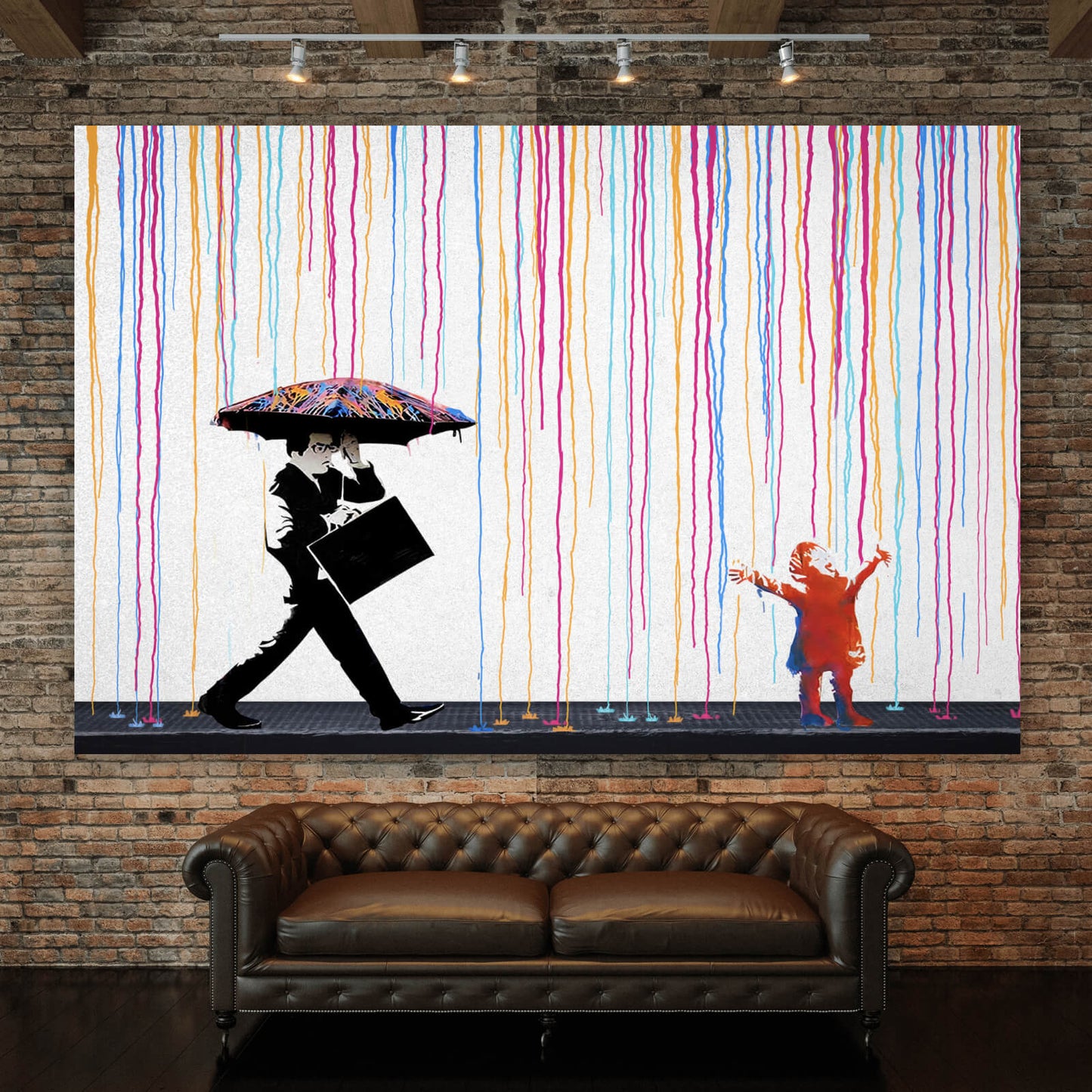 Leinwandbild Banksy Colorful Rain Querformat