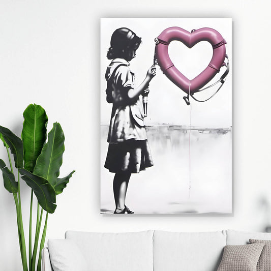 Leinwandbild Banksy Mädchen mit Herz Hochformat