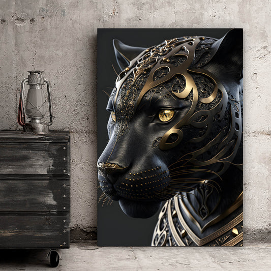 Leinwandbild Black Panther mit Gold Hochformat