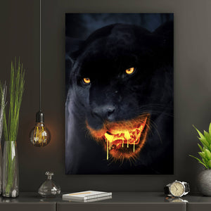 Leinwandbild Black Panther mit leutendem Maul Hochformat