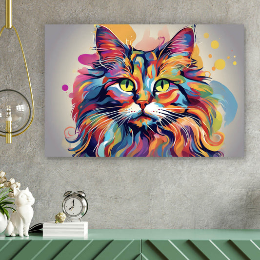 Leinwandbild bunte Pop Art Katze Querformat