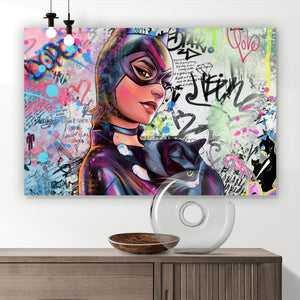 Leinwandbild Catwoman Comic Pop Art Querformat