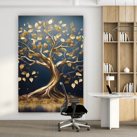 Leinwandbild Edler Baum aus Gold Hochformat