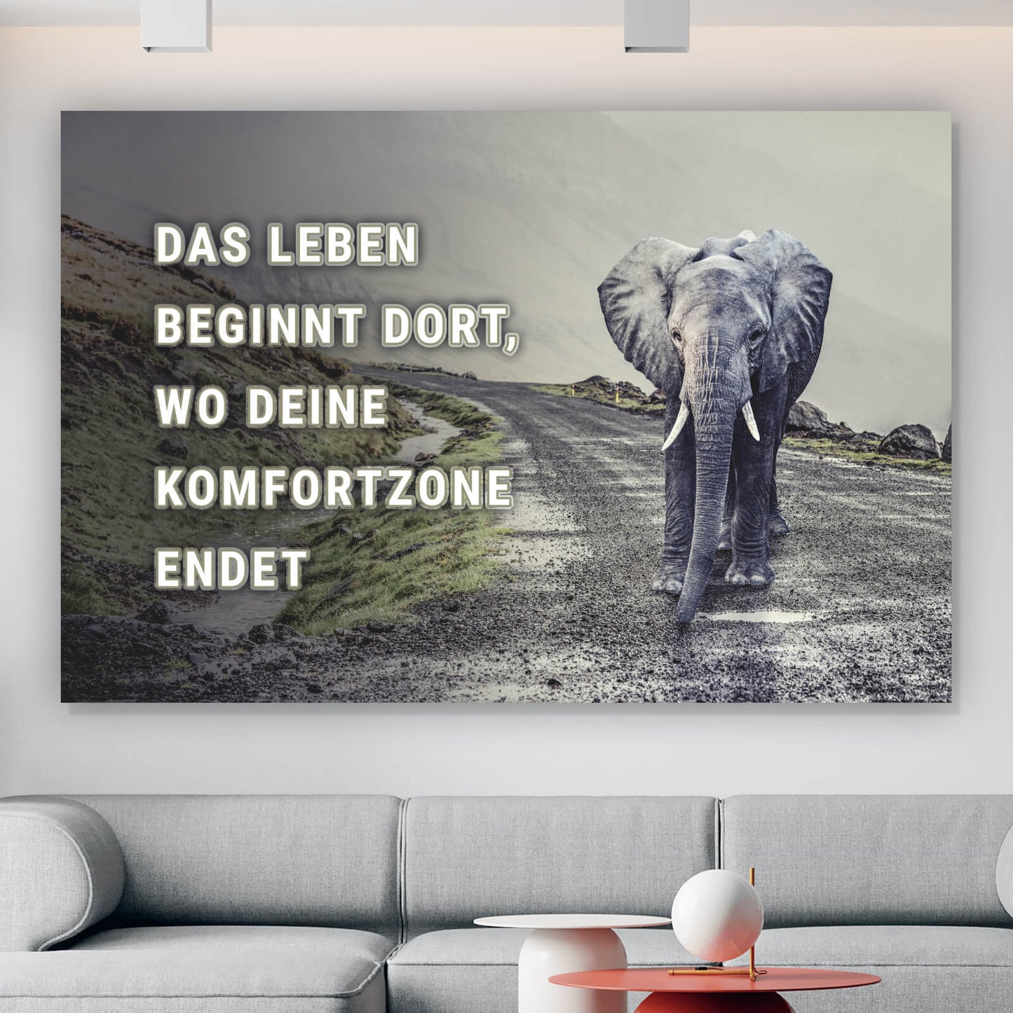 Leinwandbild Elefant mit Spruch Querformat