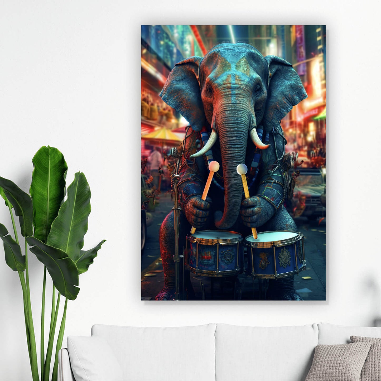 Leinwandbild Elefant mit Trommeln Digital Art Hochformat