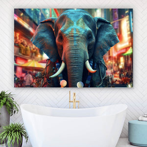 Leinwandbild Elefant mit Trommeln Digital Art Querformat