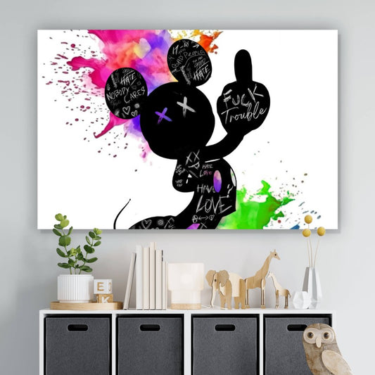 Leinwandbild Graffiti Maus zeigt Mittelfinger Querformat