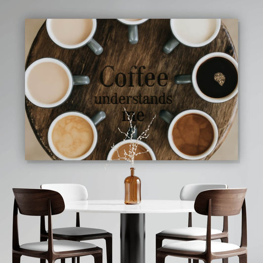 Leinwandbild Kaffeetassen auf einem Tablett Querformat