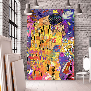 Leinwandbild Klimt Kuss Pop Art Hochformat