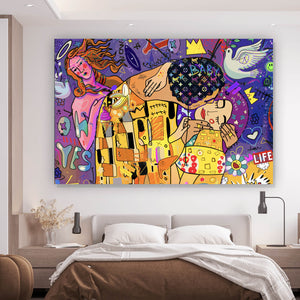 Leinwandbild Klimt Kuss Pop Art Querformat