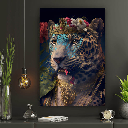 Leinwandbild Leopard mit Krone Digital Art Hochformat
