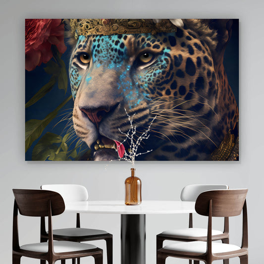 Leinwandbild Leopard mit Krone Digital Art Querformat