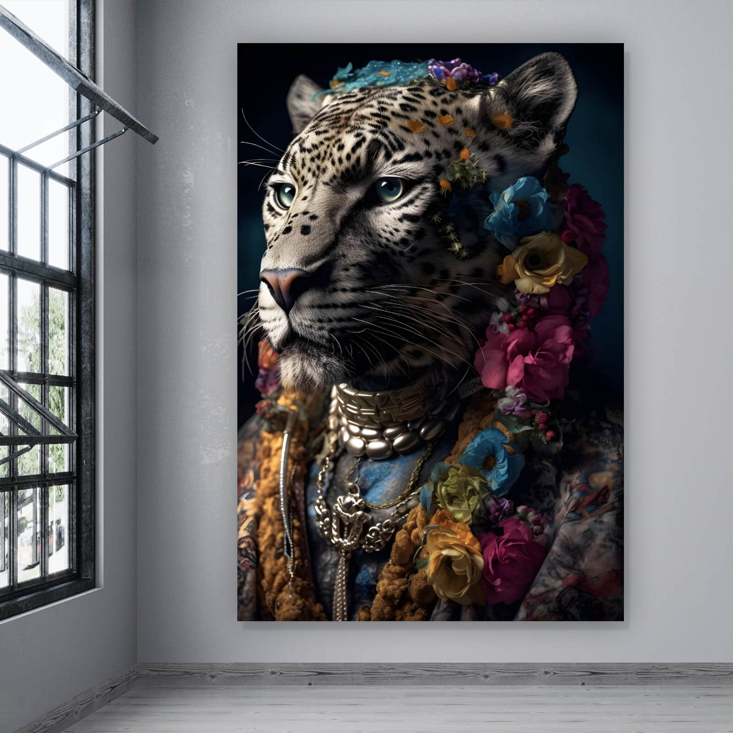 Leinwandbild Leopardenkopf Digital Art Hochformat
